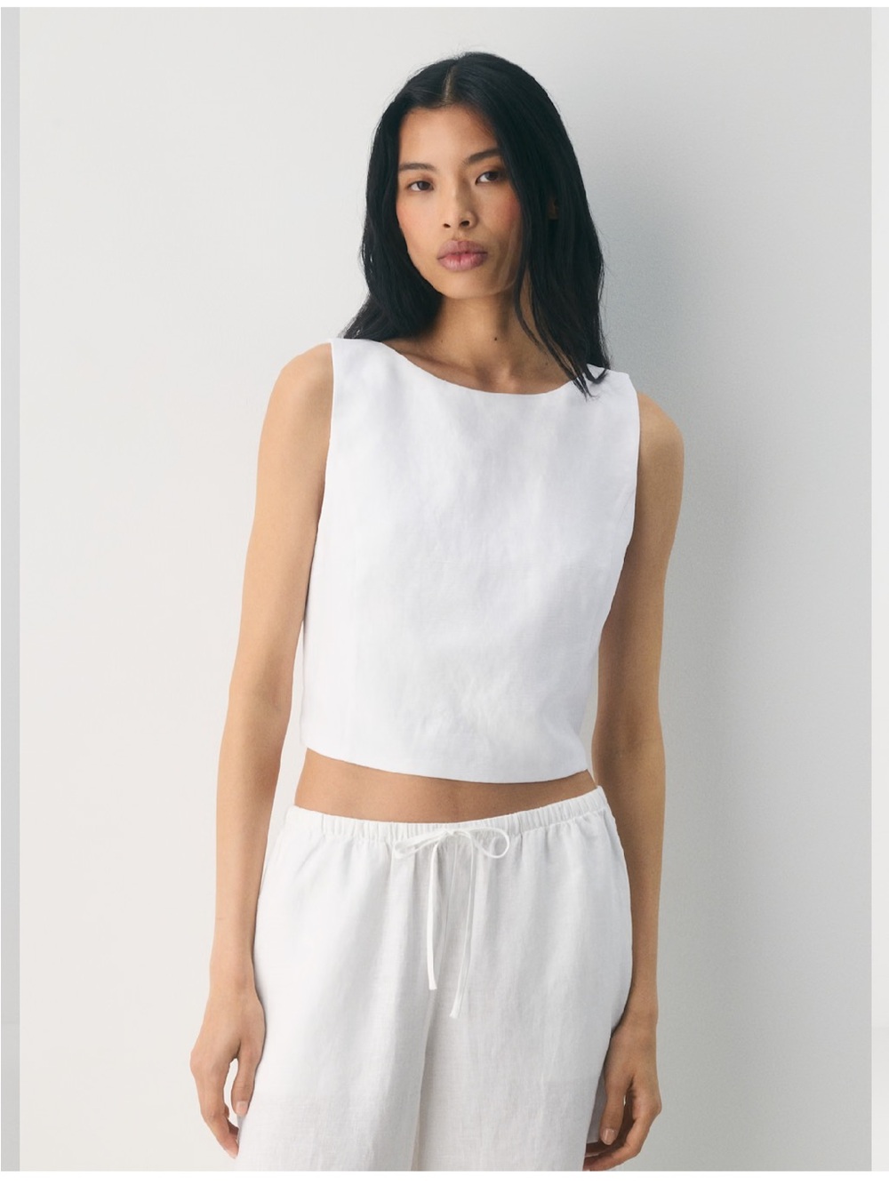 Aritzia Wilfred White Sleeveless Linen Cavalier Top in CruiseLinen